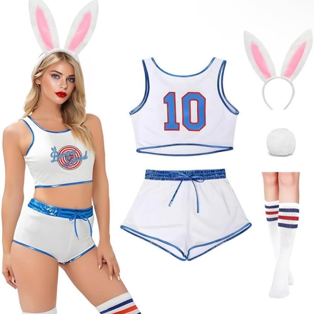 Lola Bunny Basketball Crop Top & Shorts Costume Set in White pre-owned